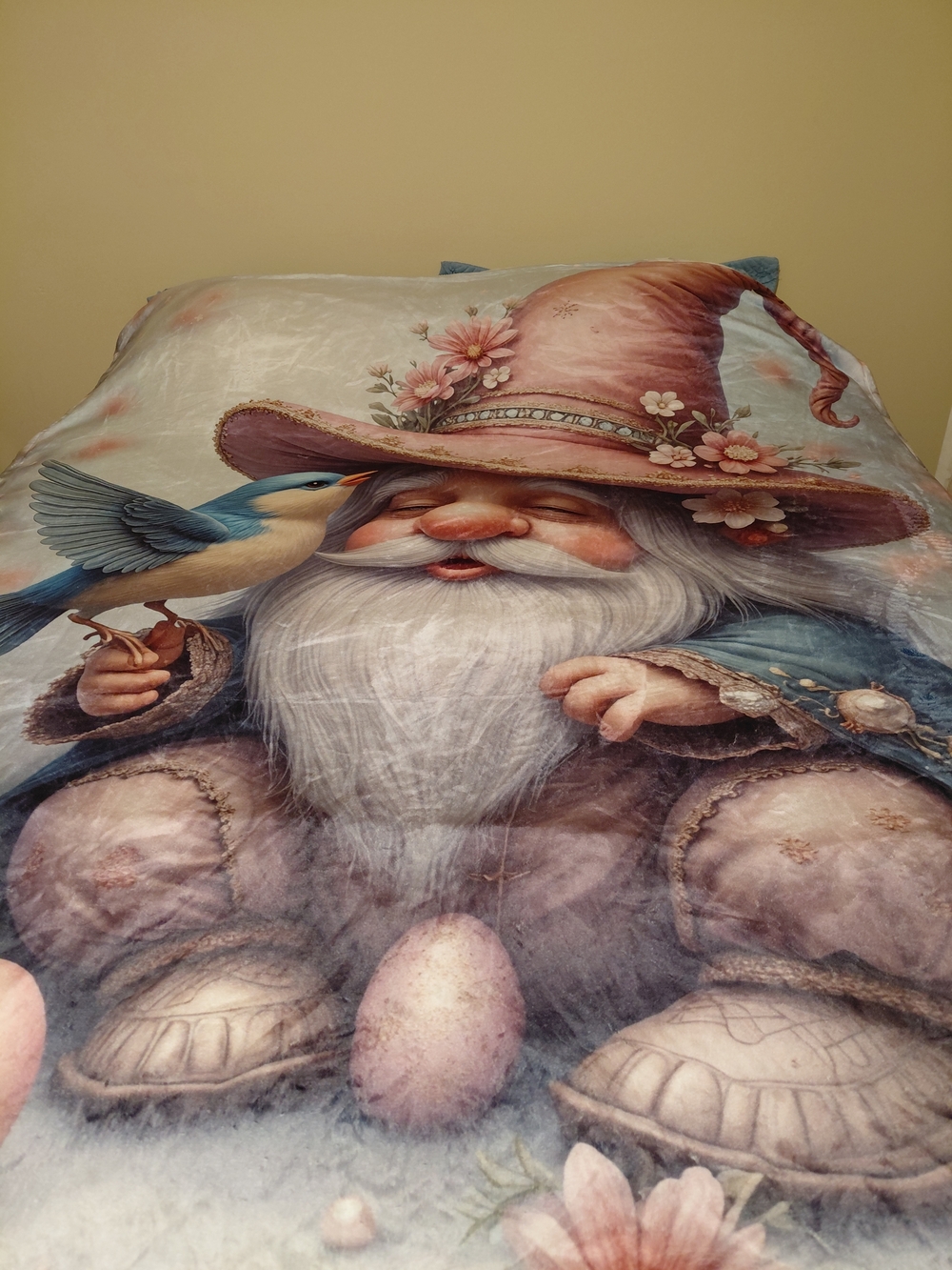 Whimsical Gnome Floral Throw Blanket - Pink and Blue